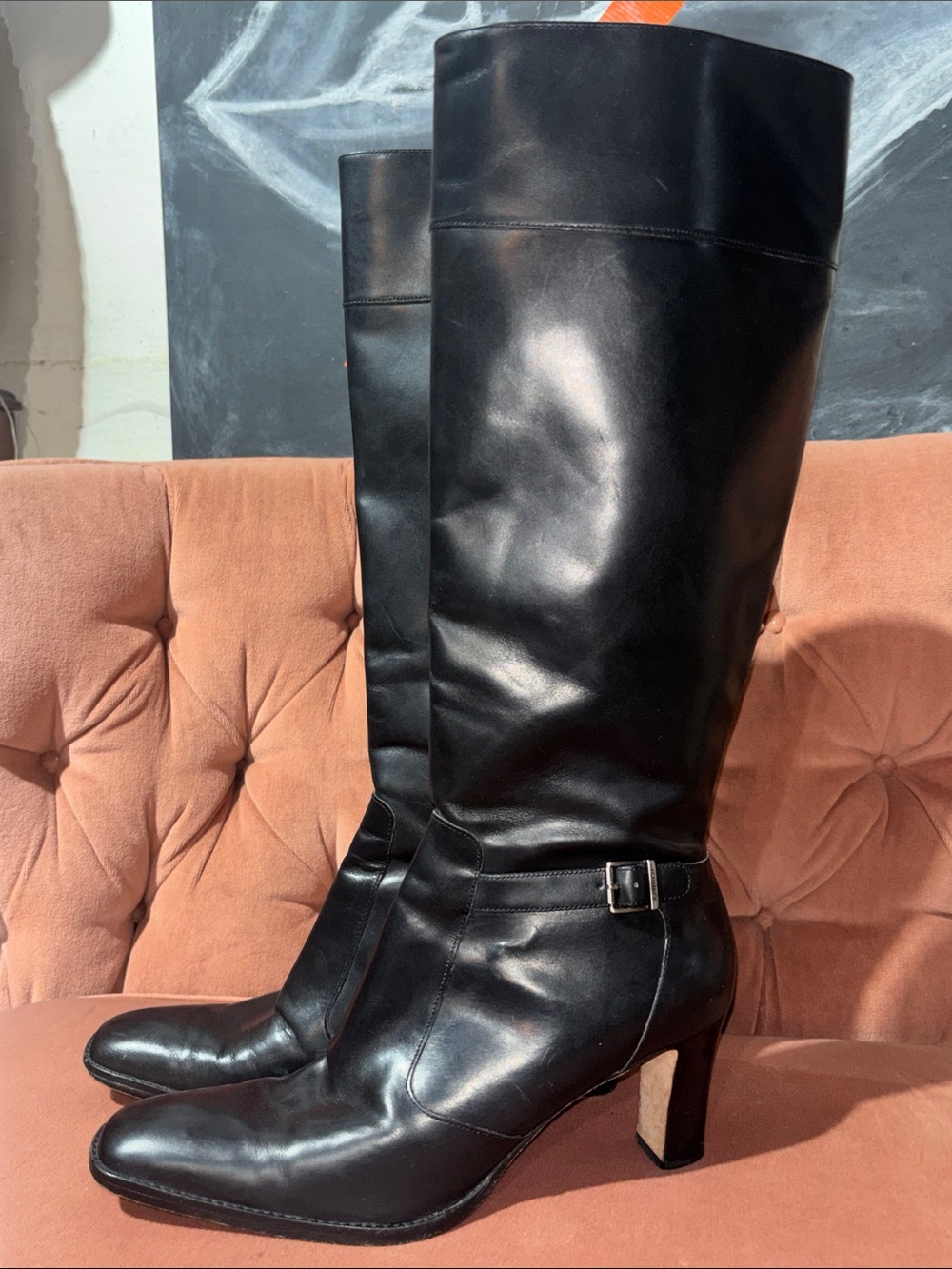 Lauren Ralph Lauren jolee heeled boot knee high black leather structured fitted